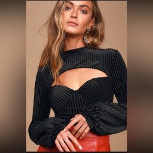 Lulu’s Black Striped Velvet Cutout Bustier Bodysuit - Size S, NWOT